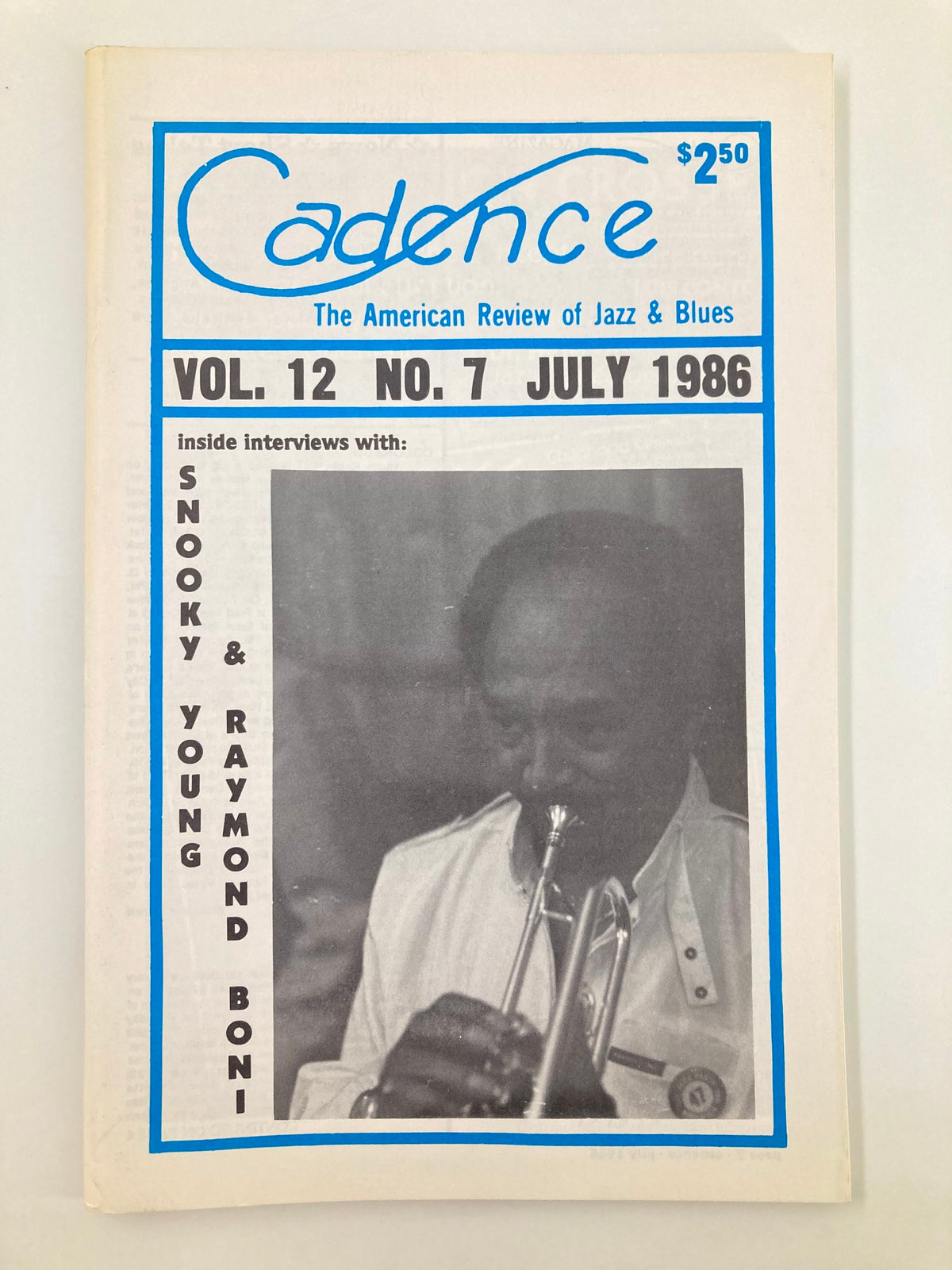 VTG Cadence Jazz Magazine July 1986 Vol 12 #7 featuring Snooky Young and Raymond Boni, showcasing cover design with featured artist playing trumpet.