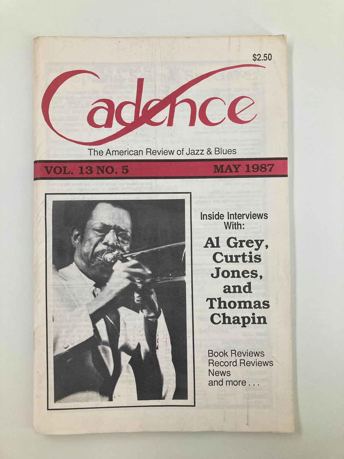 VTG Cadence Jazz Magazine May 1987 Vol 13 #5 featuring Al Grey, Curtis Jones, and Thomas Chapin on the cover, showcasing the American Review of Jazz & Blues.