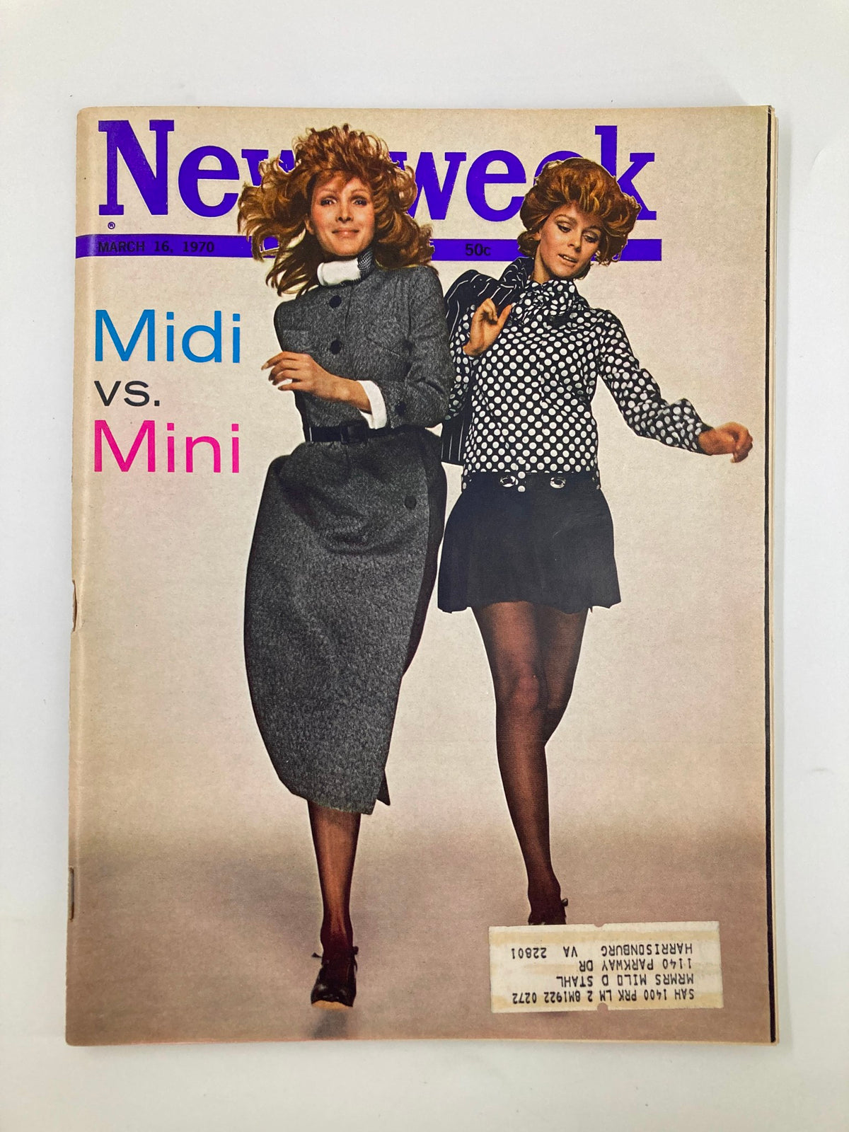 VTG Newsweek Magazine March 16, 1970 featuring the cover story 'Midi vs Mini' showcasing two models in contrasting fashion styles, representing pivotal trends of the 1970s.