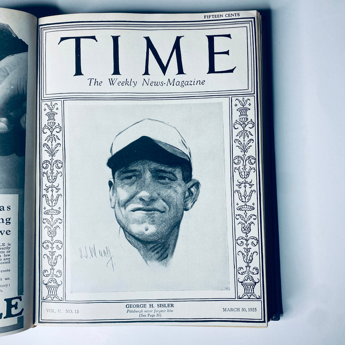 Cover of Time Magazine dated March 30, 1925, displaying a sketch of George H. Sisler. This image is from the Time Magazine Bound Weekly collection for the first half of 1925.
