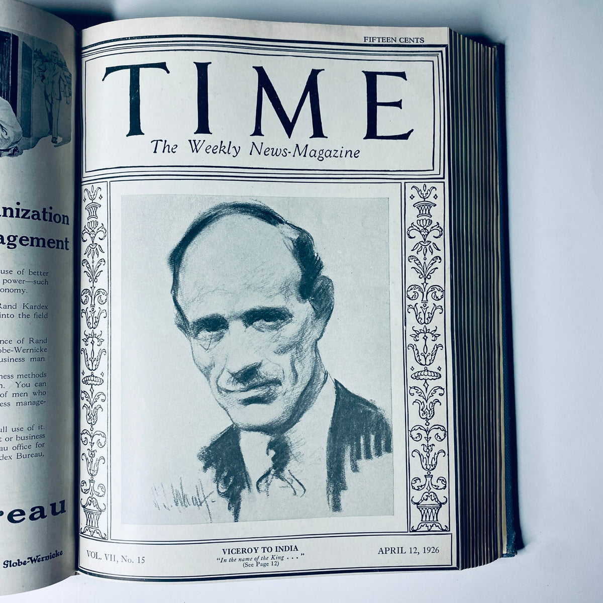 Time Magazine cover presenting the Viceroy to India, April 12, 1926, part of the bound weekly collection from January to June 1926, illustrating notable figures of the era.