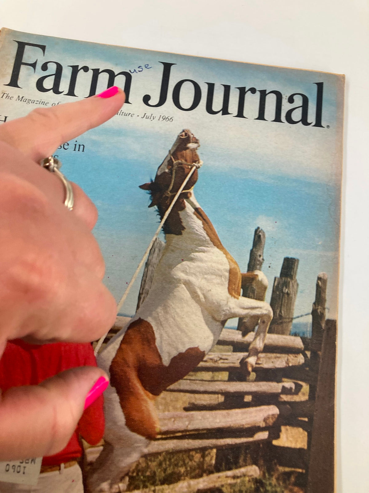 Close-up of the cover of the July 1966 Farm Journal magazine, showcasing the title 'Farm Journal' with an article highlight on 'How to Tame A Wild Horse' and a cowboy pointing at the text.