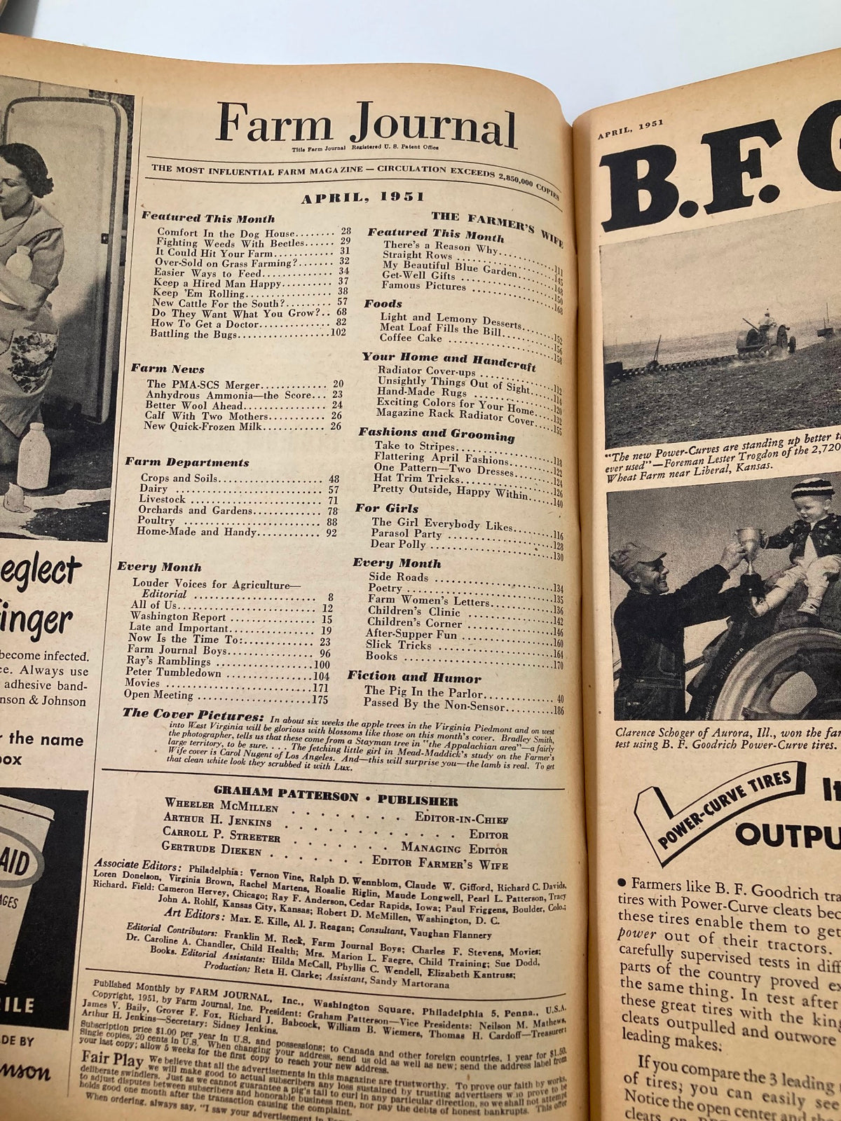 Interior page of VTG Farm Journal Magazine April 1951 featuring contents and articles related to agriculture and farming practices.