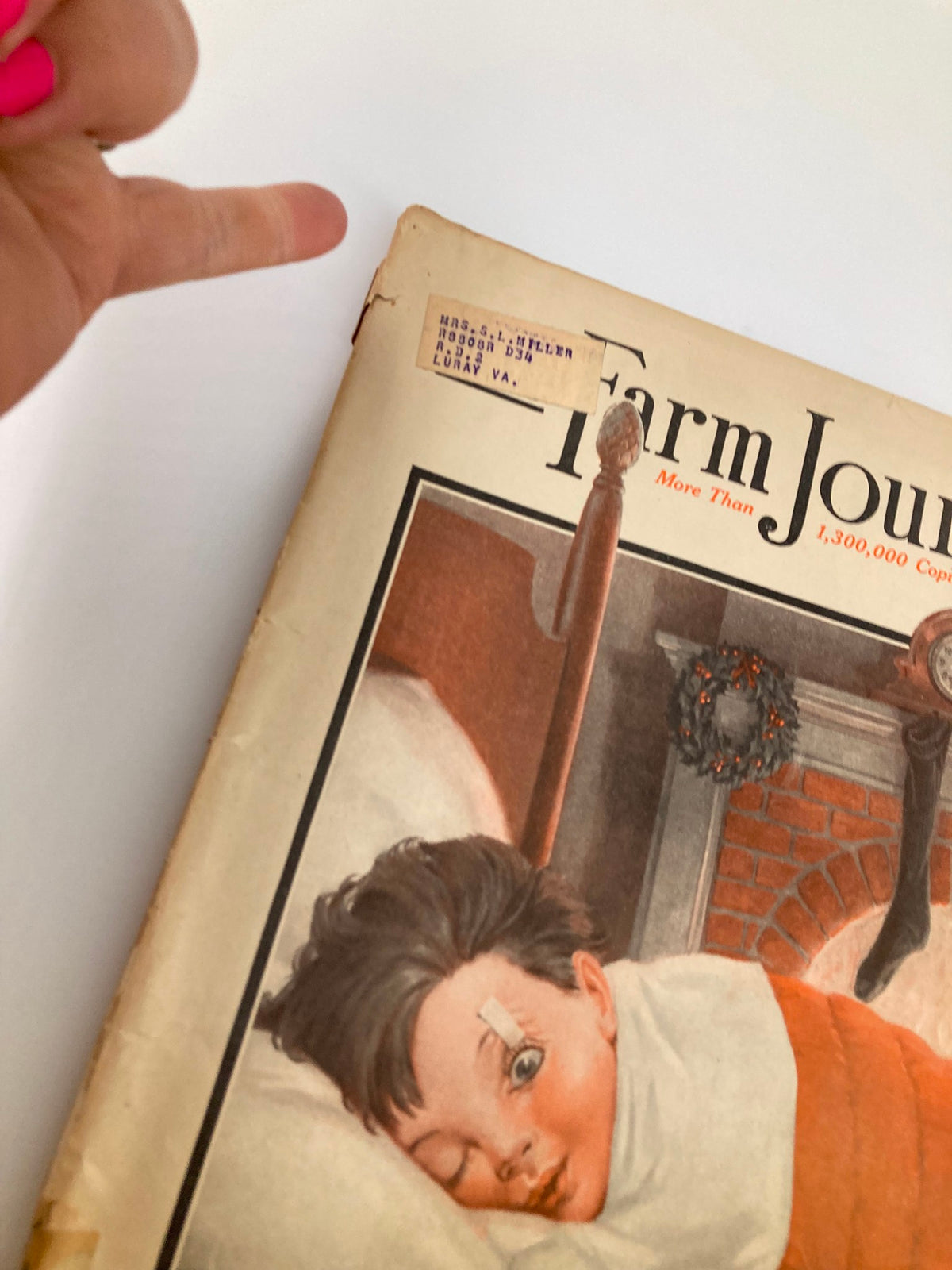 Close-up of the front cover of VTG The Farm Journal Magazine December 1925, highlighting a label that adds authenticity to this vintage collectible.