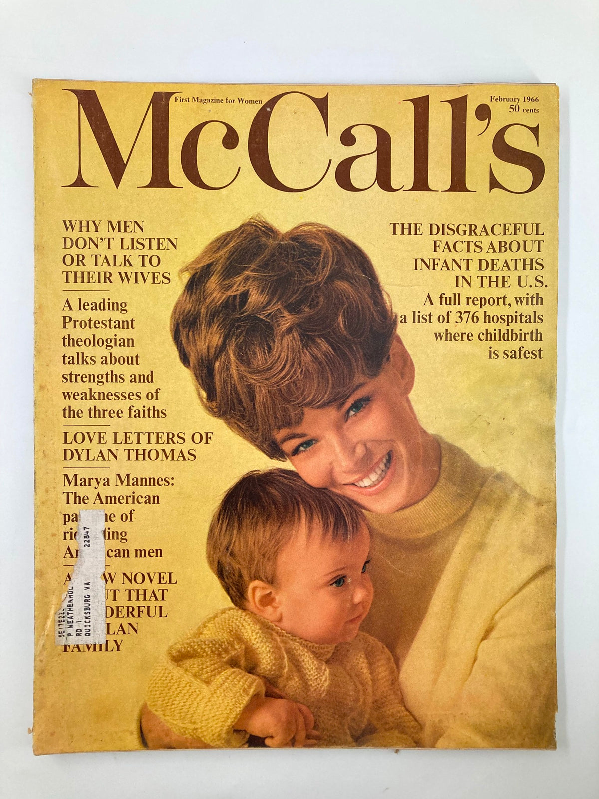 Cover of VTG McCall's Magazine February 1966 featuring a mother and child, showcasing vintage 1960s design and photography.