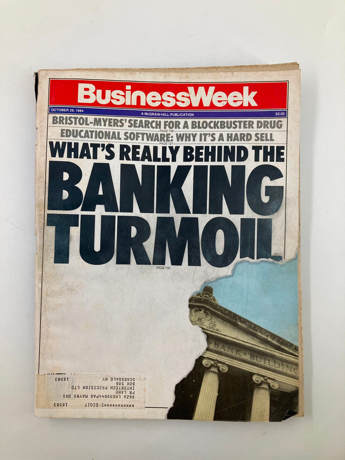 Cover of VTG Business Week Magazine from October 29, 1984, featuring the title 'What's Really Behind Banking Turmoil' with a bold headline and an image of a bank building.