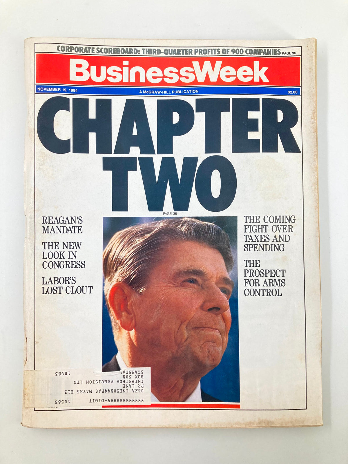 VTG Business Week Magazine November 19, 1984 cover featuring Ronald Reagan and titled 'Chapter Two', highlighting significant economic policies and cultural shifts during Reagan's era.