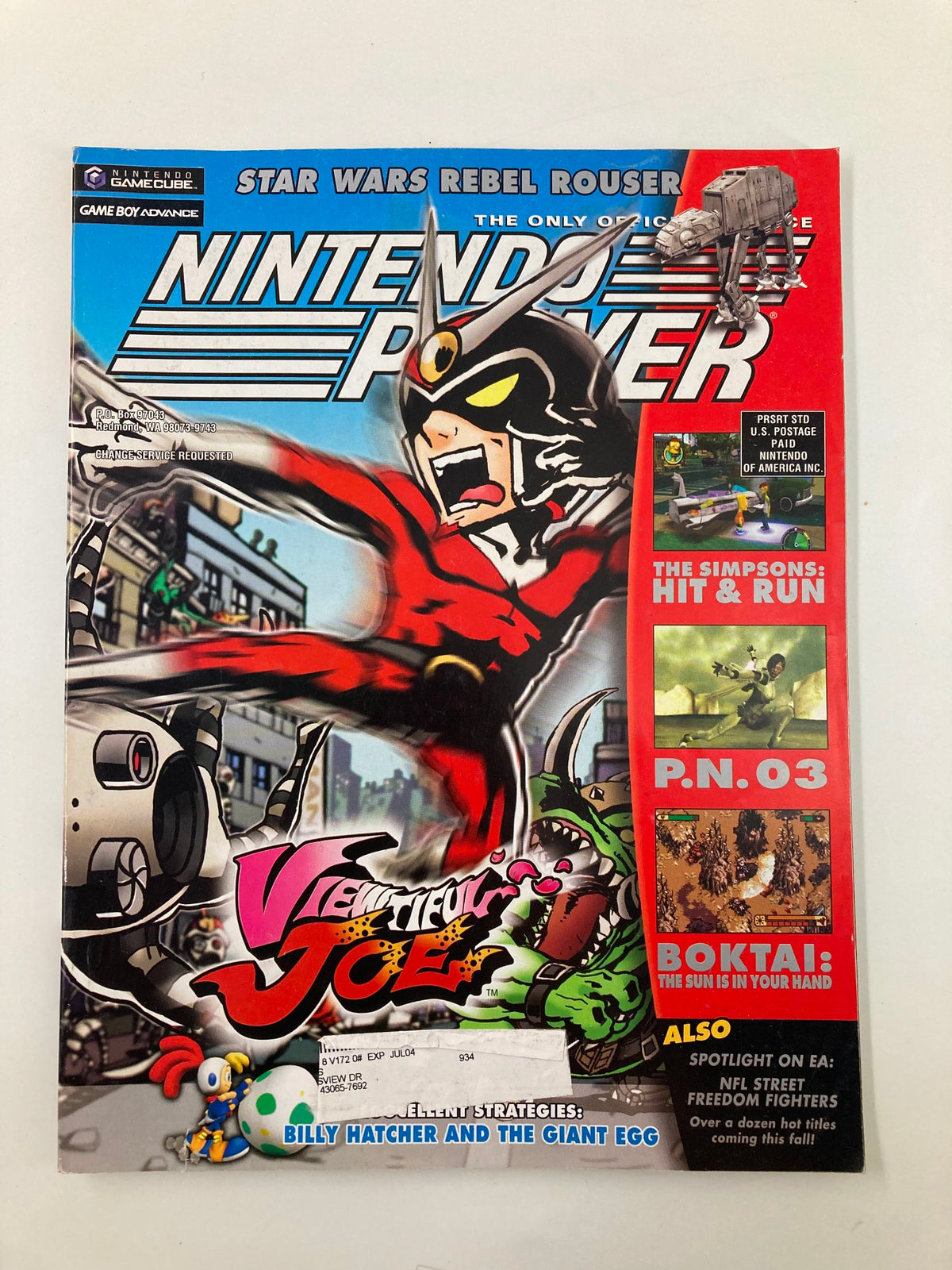 Cover of Nintendo Power Magazine October 2003 Issue #172 featuring Viewtiful Joe, vibrant artwork and promotional content.