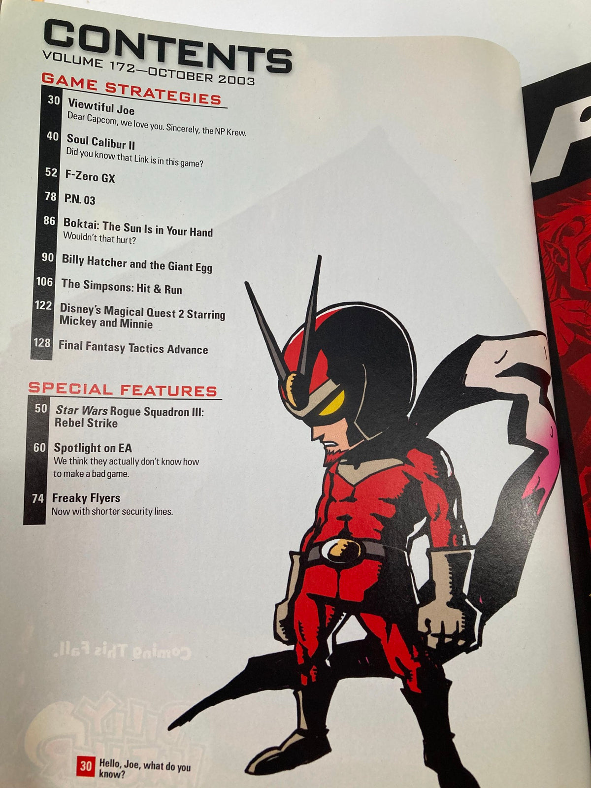 Contents page from Nintendo Power Magazine October 2003 Issue #172, showcasing game strategies and featured articles.