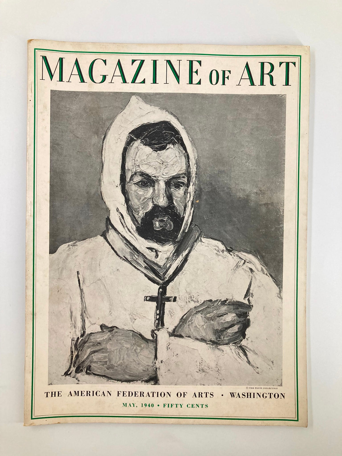 Cover of VTG Magazine of Art May 1940 featuring the oil painting 'Uncle Dominic as a Monk', showcasing a contemplative monk with a cross in a hooded robe.
