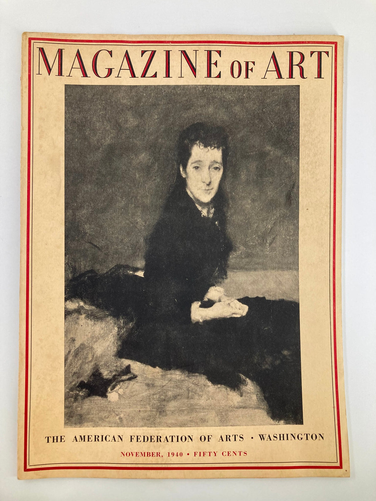Cover of VTG Magazine of Art from November 1940 featuring the portrait of Mrs. Charles Gifford Dyer, published by The American Federation of Arts.