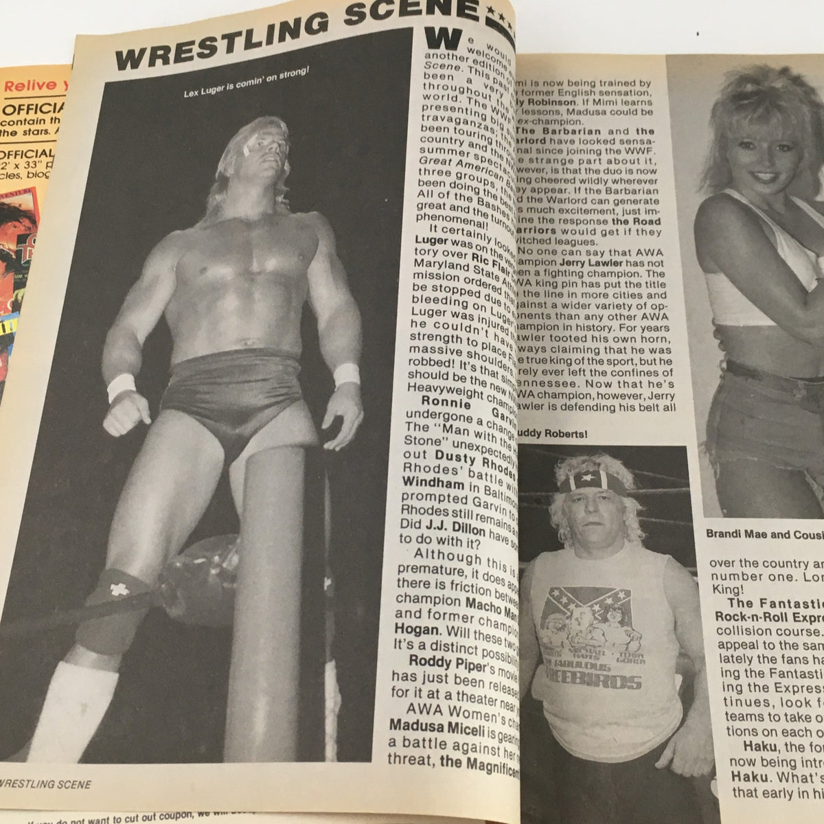 Article page from Wrestling Scene Magazine November 1988 featuring a profile on Lex Luger with imagery from his matches, highlighting stars of the wrestling scene during that era.