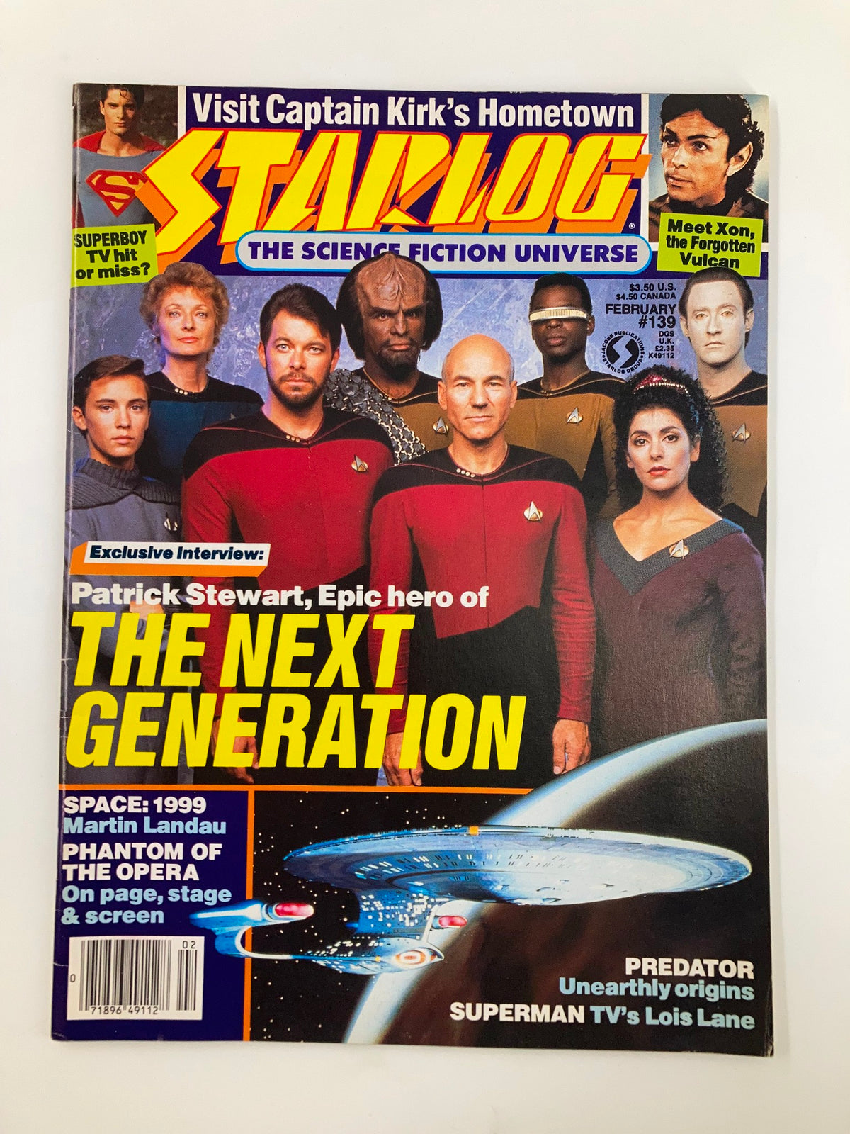 VTG Starlog Magazine February 1989 #139 featuring Patrick Stewart and the cast of Star Trek: The Next Generation on the cover.