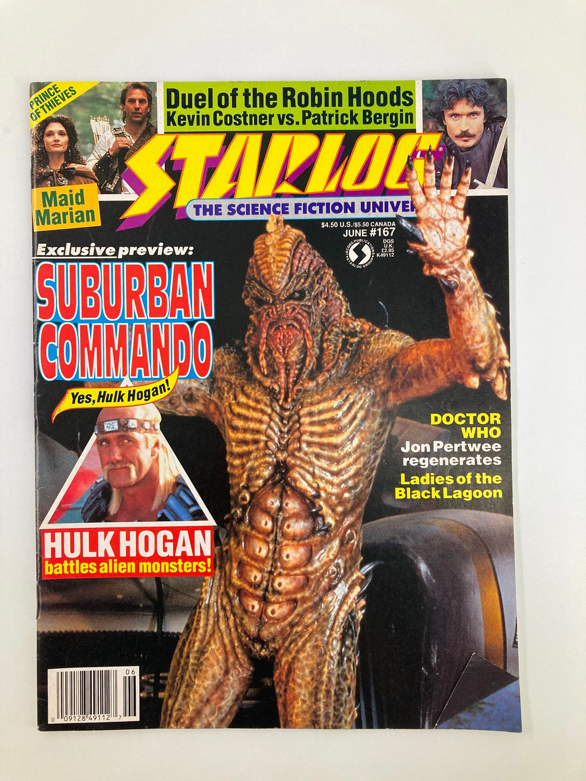 Starlog Magazine June 1991 #167 featuring Hulk Hogan battling alien monsters on the cover, highlighting vintage pop culture and sci-fi themes.