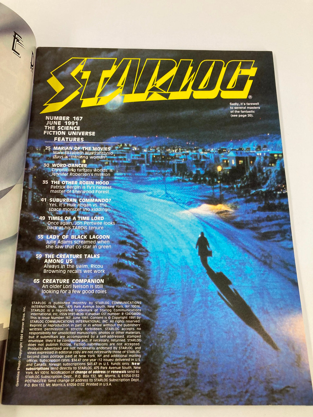 Interior page of Starlog Magazine June 1991 #167 showcasing articles and features, emphasizing its scientific and fantasy universe context.