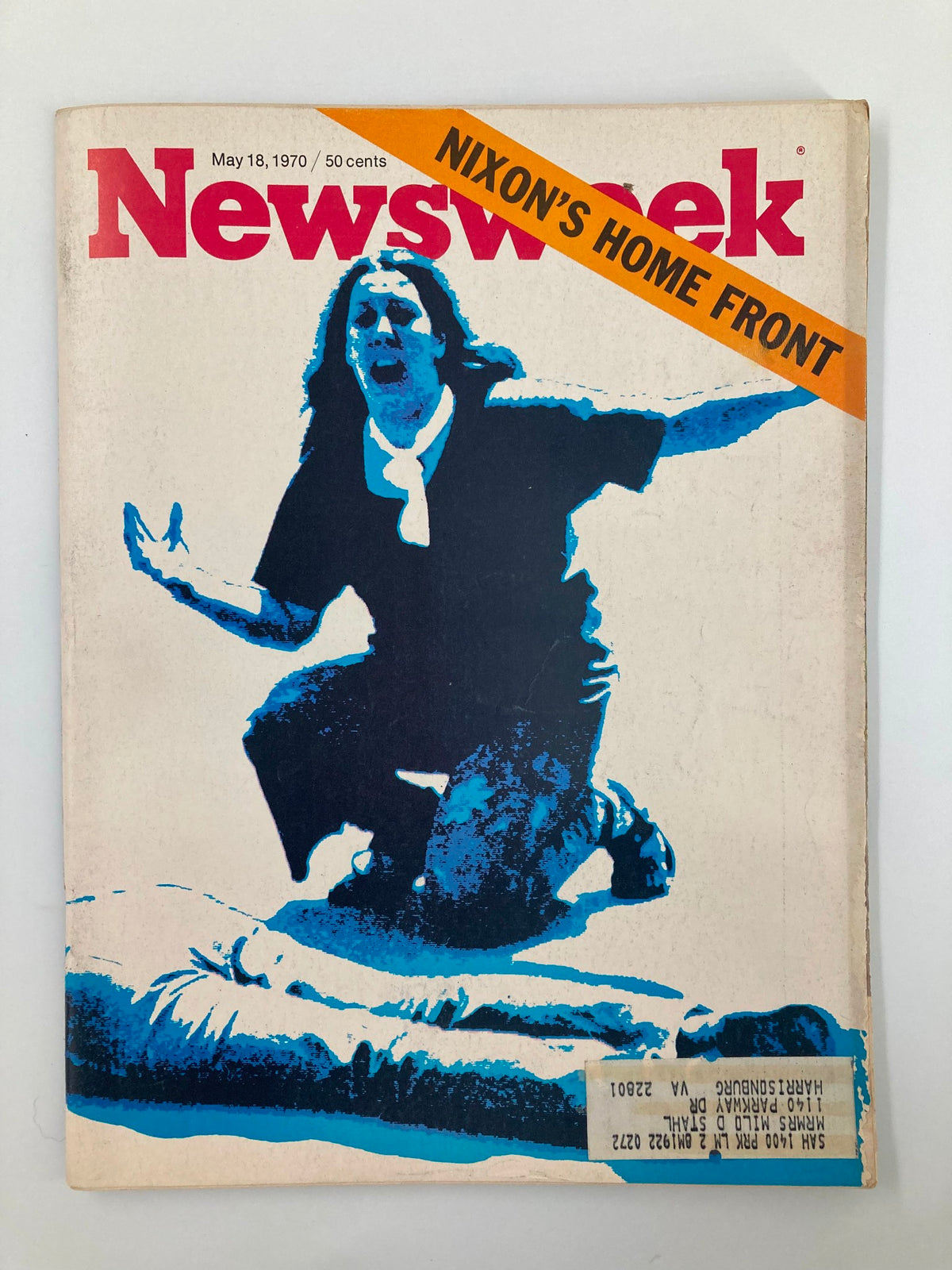 Cover of the VTG Newsweek Magazine May 18 1970 featuring an artistic representation of a protest scene with the headline 'Nixon's Home Front', capturing the political climate of America in the 1970s.