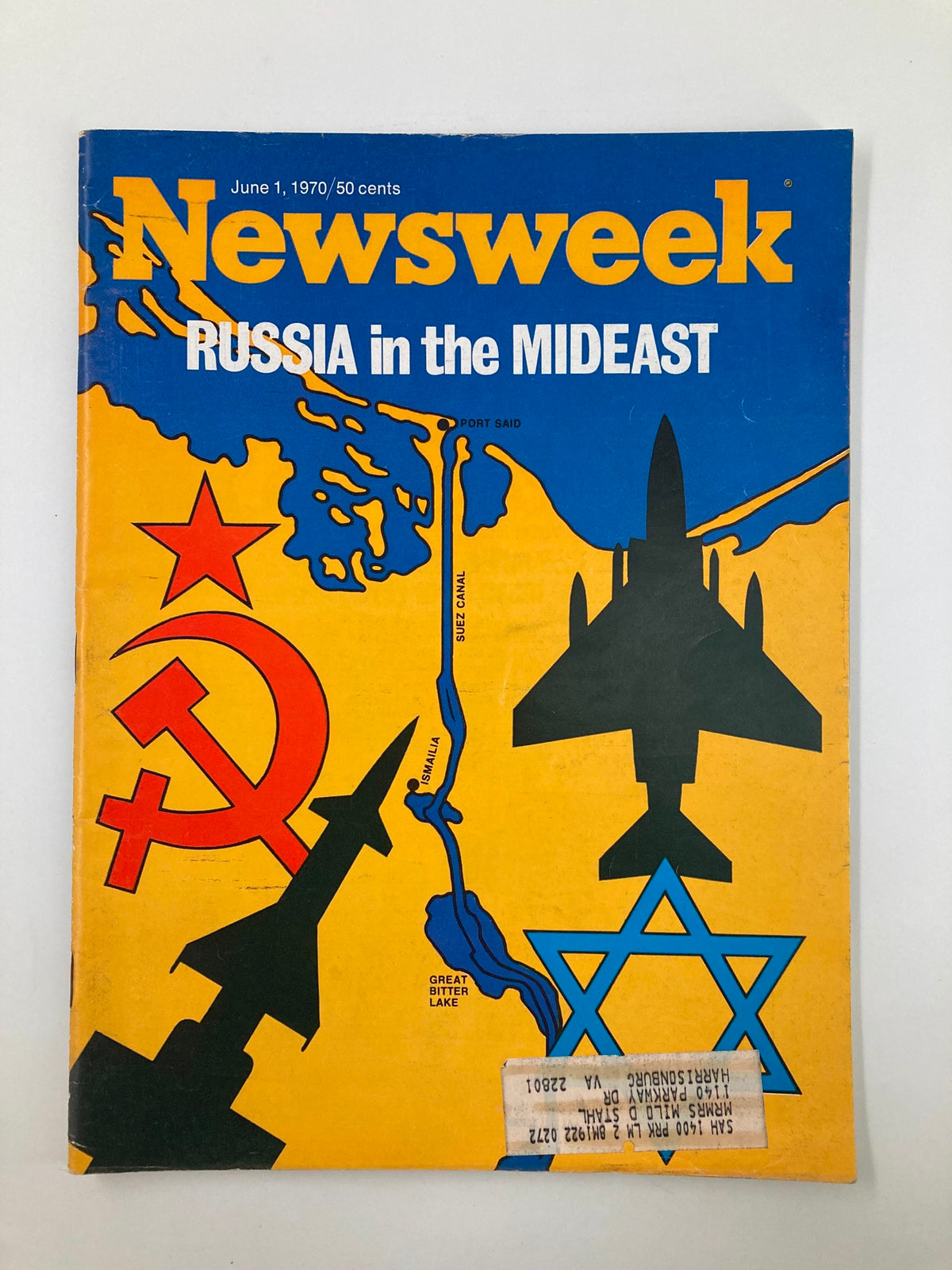 Cover of the VTG Newsweek Magazine June 1 1970 featuring the title 'Russia in the Mideast' with symbolic graphics including a red star, military aircraft silhouettes, and a blue Star of David, showcasing geopolitical themes relevant to that historical period.