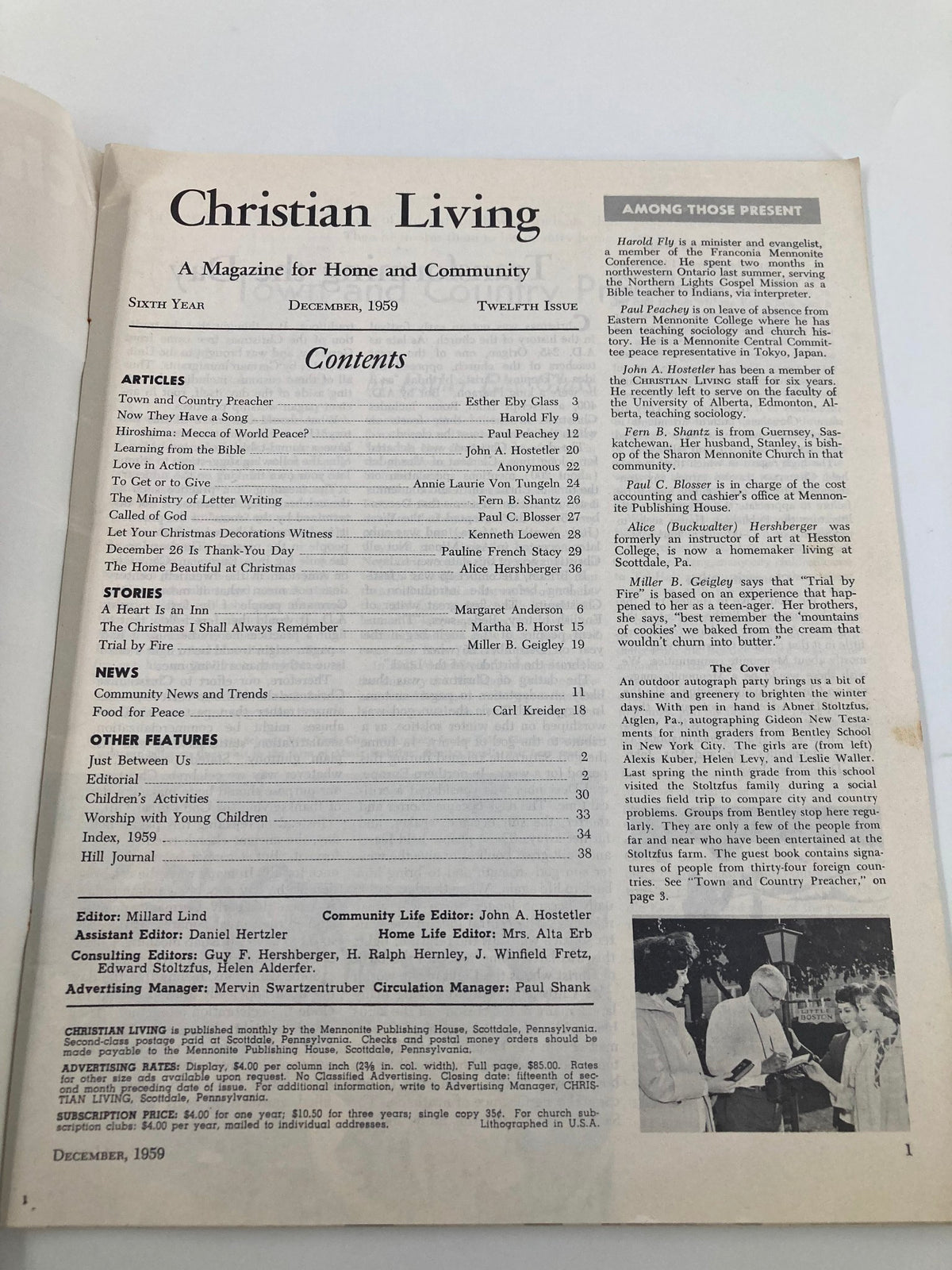 Vintage Christian Living Magazine December 1959 Abner Stoltzfus Town Preacher