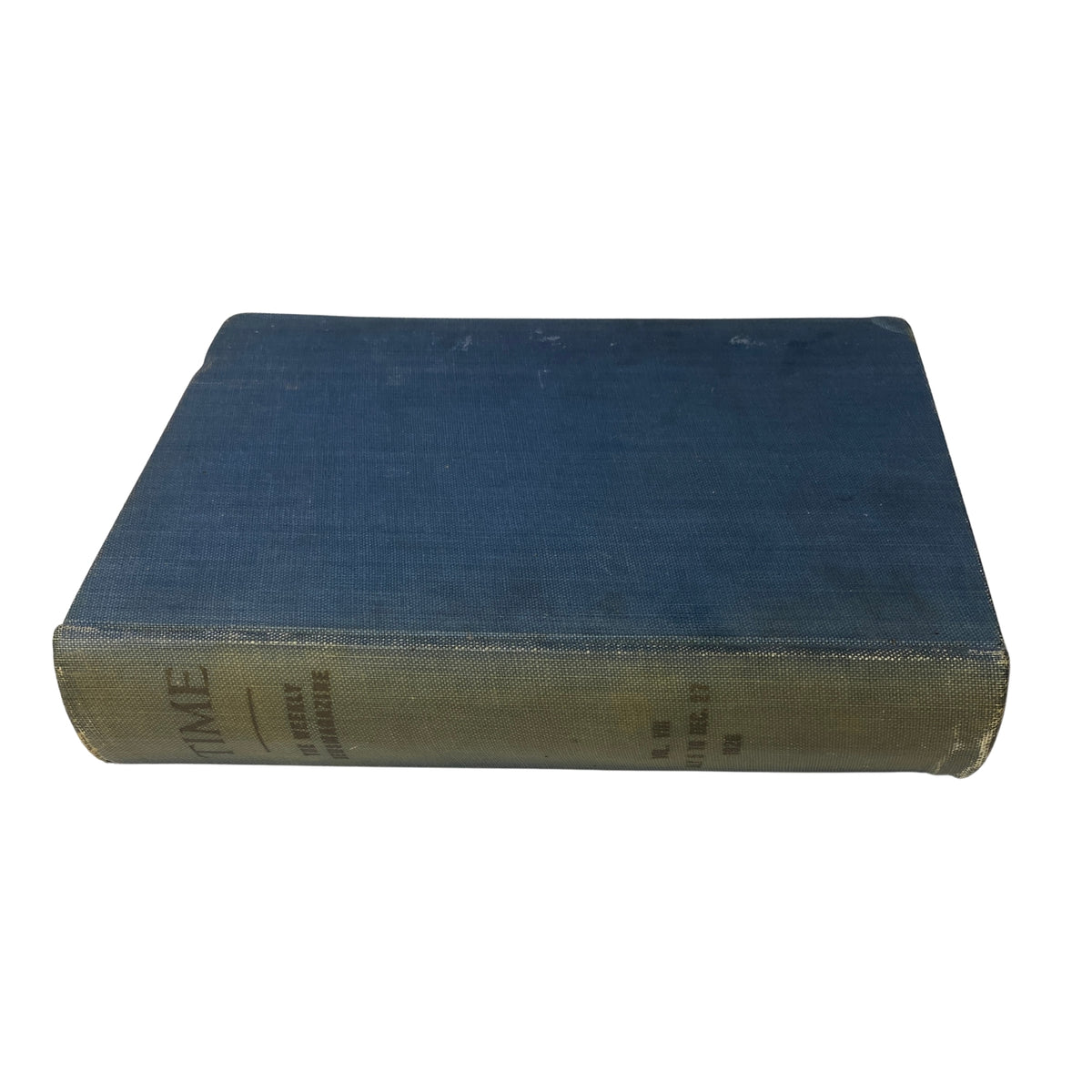 Side view of the Time Magazine bound volume, displaying its blue cover, related to 'Time Magazine Bound Weekly 1926 July - December'.