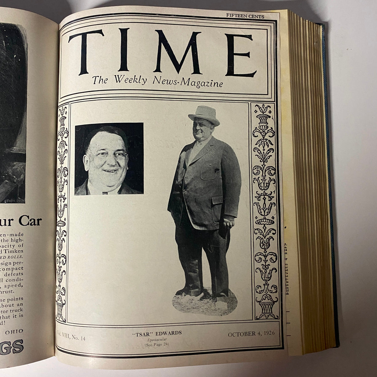 Time Magazine cover featuring 'Tsar' Edwards, published October 4, 1926, as seen in the Time Magazine Bound Weekly July to December 1926.