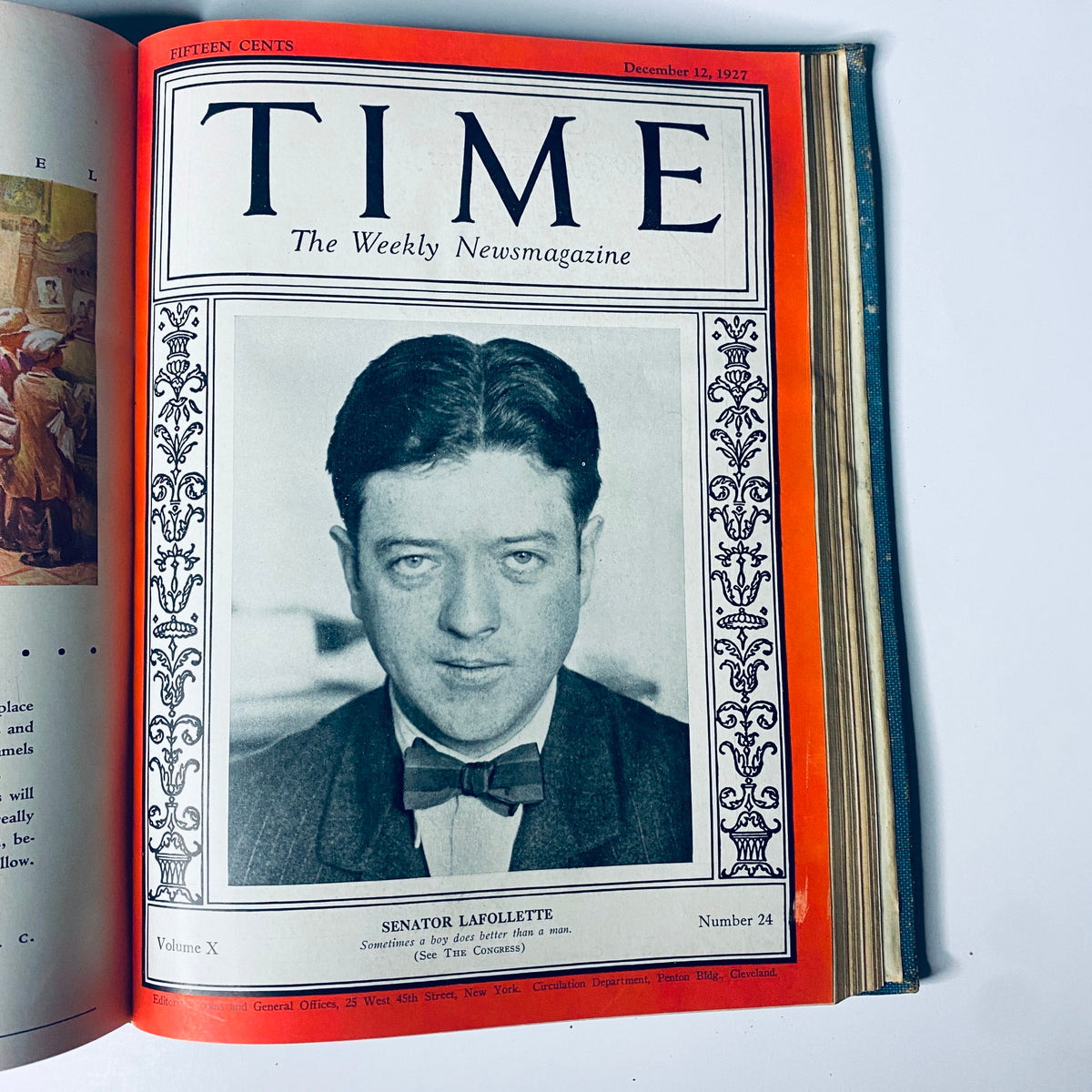 Cover of Time Magazine, December 12, 1927, featuring Senator La Follette, from the Time Magazine Bound Weekly July to December 1927 collection.