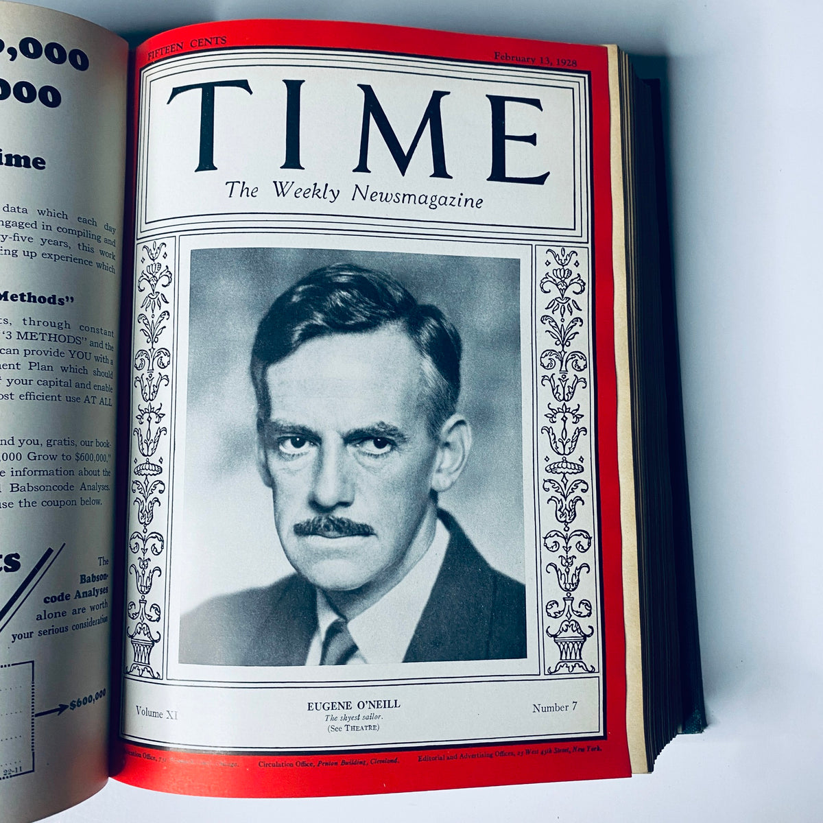 Cover page of Time Magazine from February 13, 1928, featuring a portrait of playwright Eugene O'Neill, part of the Time Magazine Bound Weekly collection from January to June 1928.