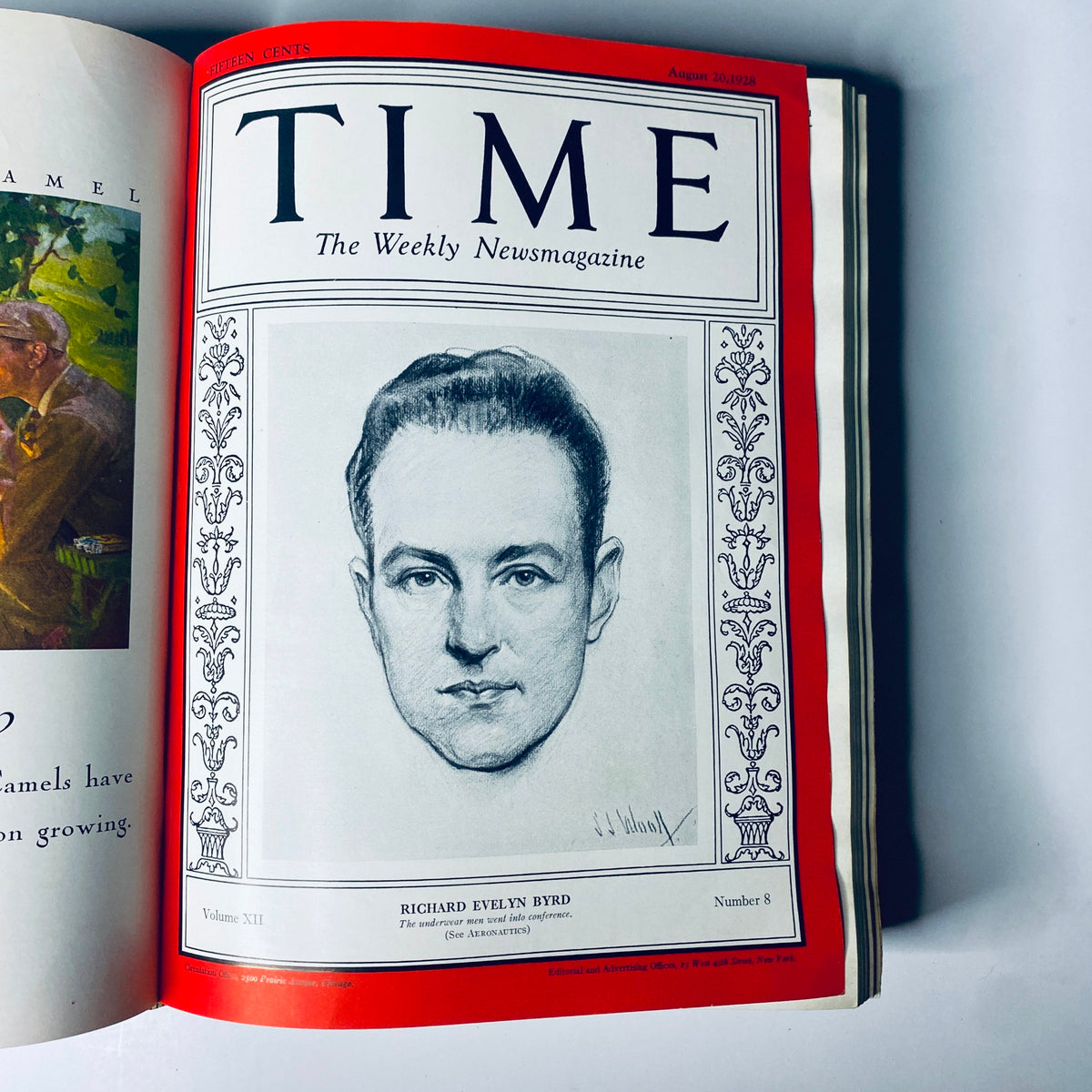 1938 Time Magazine cover featuring Richard Evelyn Byrd, from the bound volume of weekly issues July 2 to December 31, 1928.