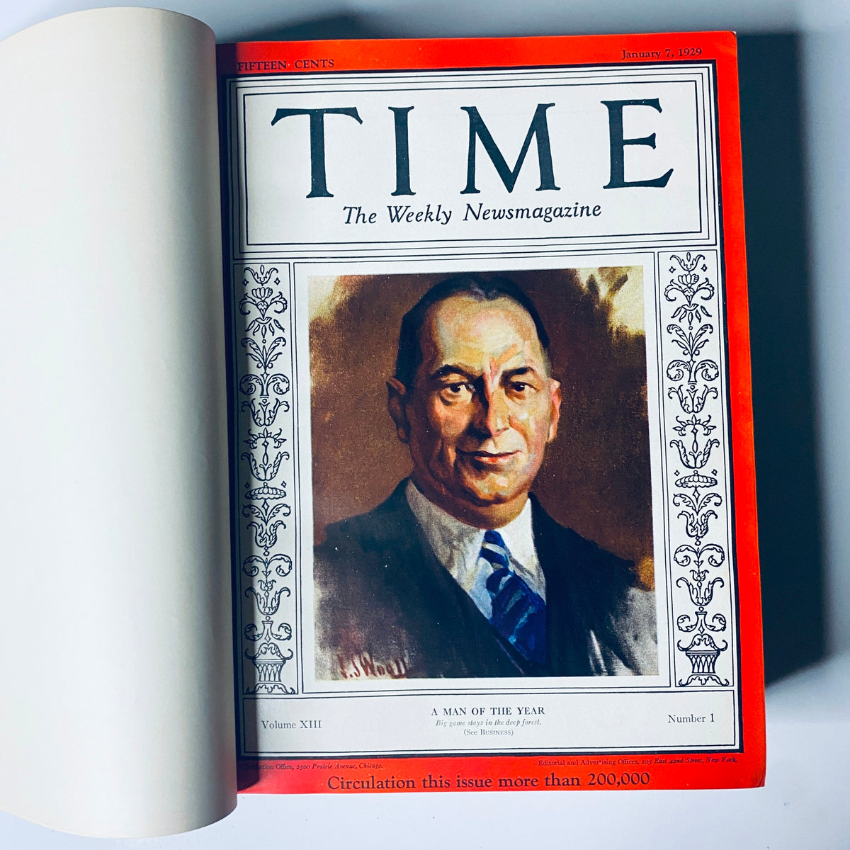 Time Magazine from January 7, 1929 featuring a portrait of a notable figure declared 'Man of the Year', part of the Time Bound Weekly January 7, 1929 - June 24, 1929 collection.