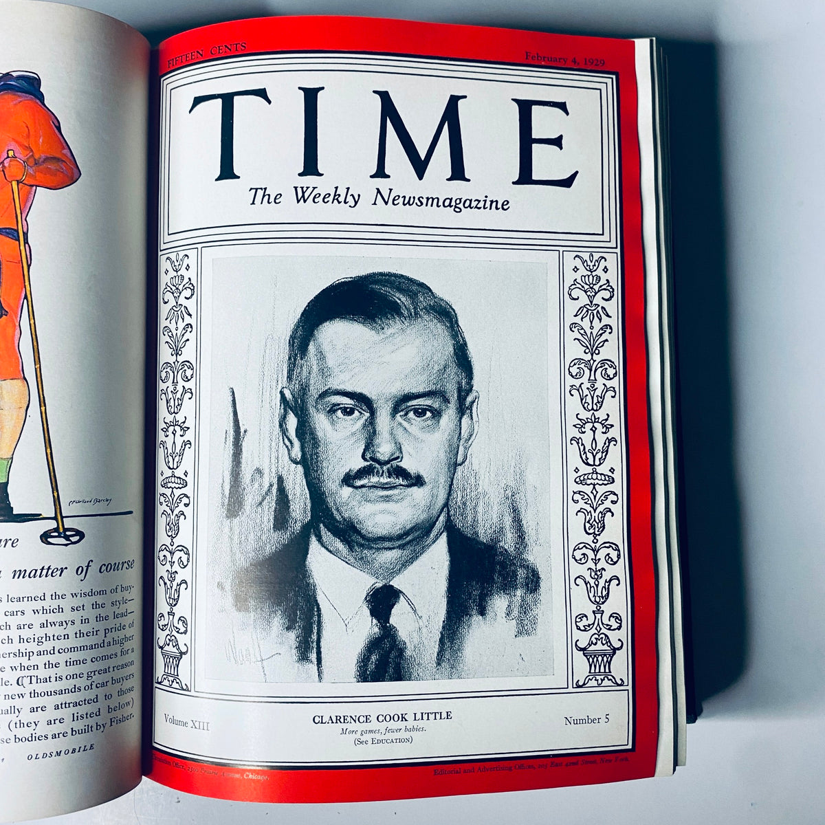 Time Magazine Bound Weekly January 7, 1929 - June 24, 1929 featuring a sketch of Clarence Cook Little, Volume XIII, Number 5.