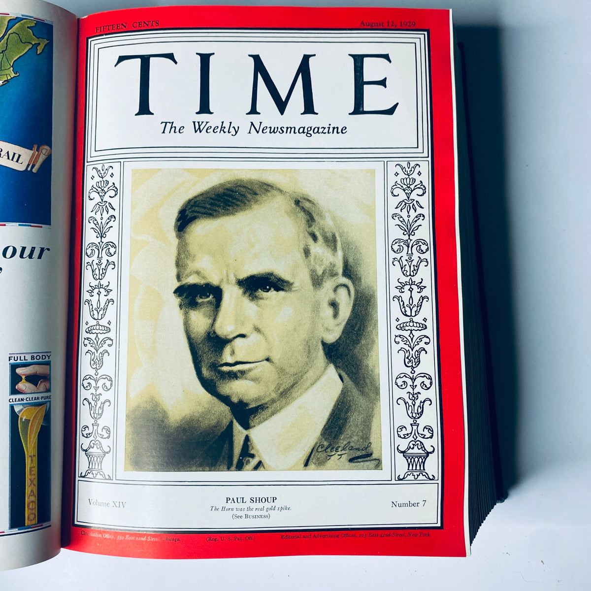 Cover of Time Magazine dated August 12, 1929, featuring Paul Shoup, providing insight into prominent figures of the era, part of the collection titled 'Time Magazine Bound Weekly July 1, 1929 - December 30, 1929 Jimmie Foxx'.
