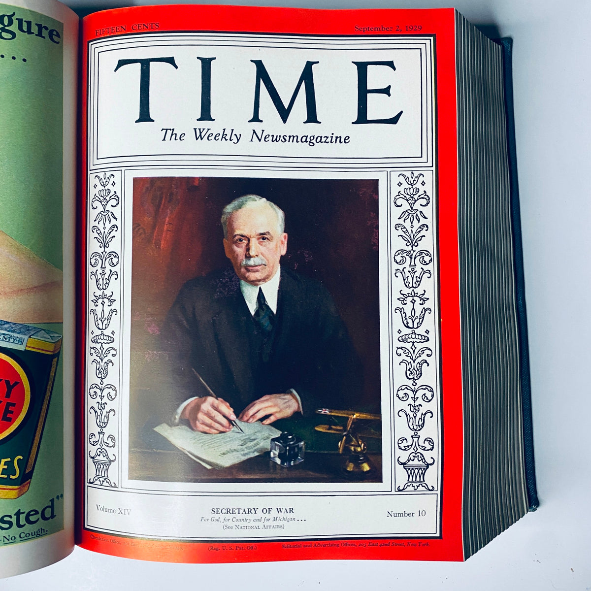 Cover of Time Magazine dated September 2, 1929, featuring the Secretary of War, illustrating the political climate as captured in the 'Time Magazine Bound Weekly July 1, 1929 - December 30, 1929 Jimmie Foxx' collection.