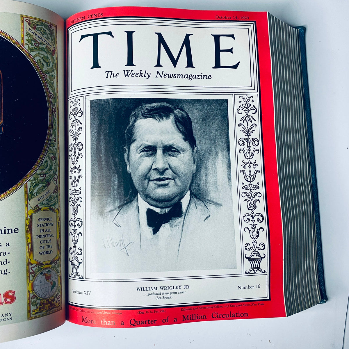 Cover of Time Magazine featuring William Wrigley Jr., published on October 14, 1929, from the bound collection July 1 to December 30, 1929.
