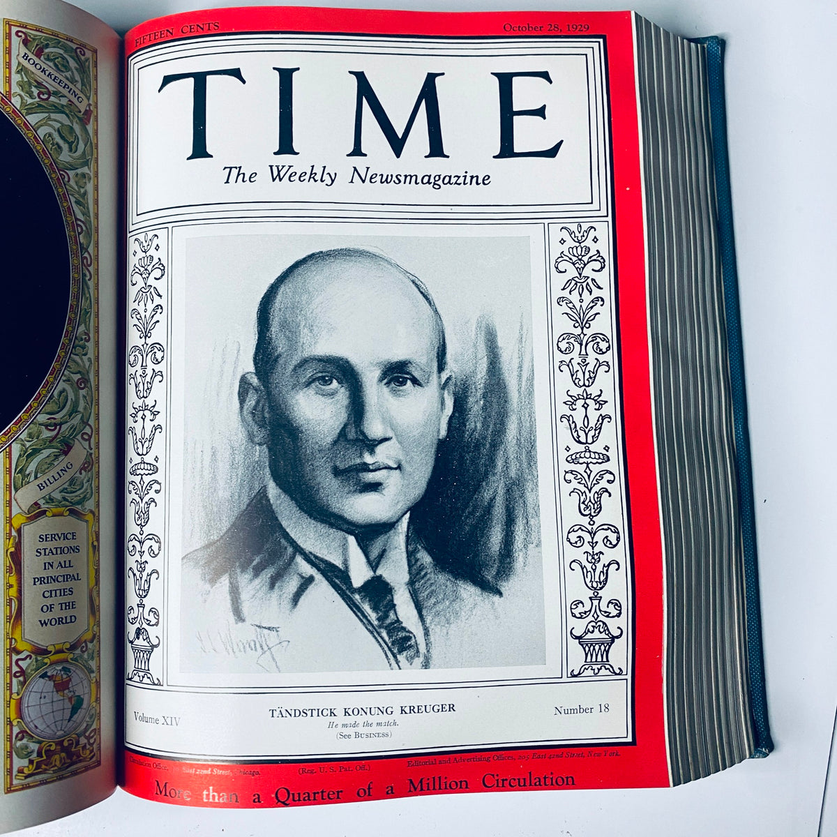 Time Magazine Bound Weekly July 1, 1929 - December 30, 1929 Jimmie Foxx; features the portrait of Tändstick Konung Kreuger on the cover dated October 28, 1929.