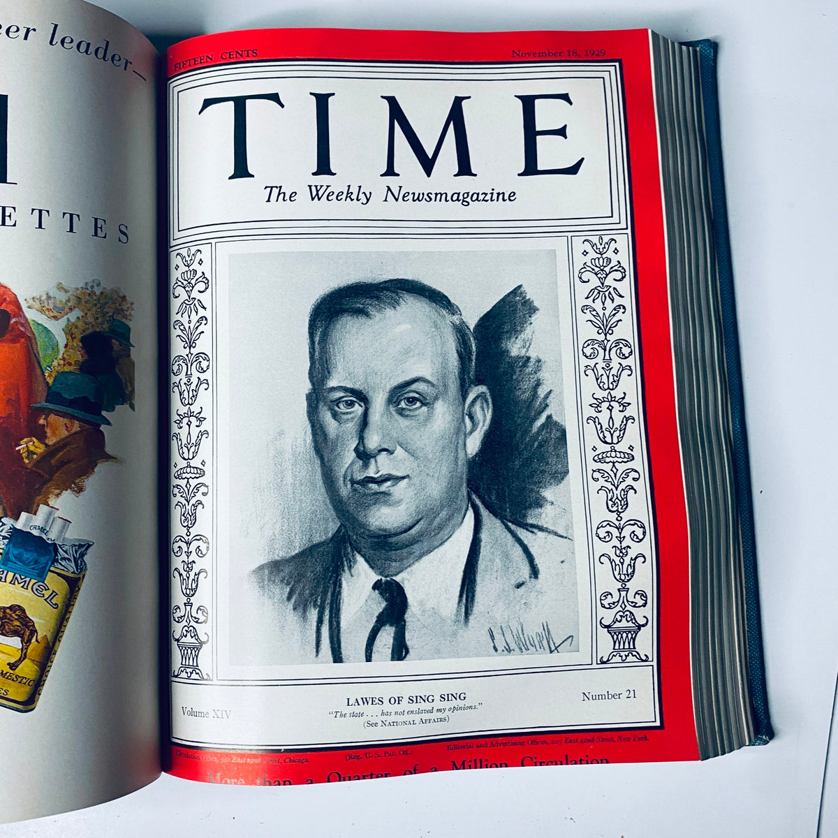 Time Magazine Bound Weekly July 1, 1929 - December 30, 1929 Jimmie Foxx; includes the cover with Lawes of Sing Sing, dated November 18, 1929.