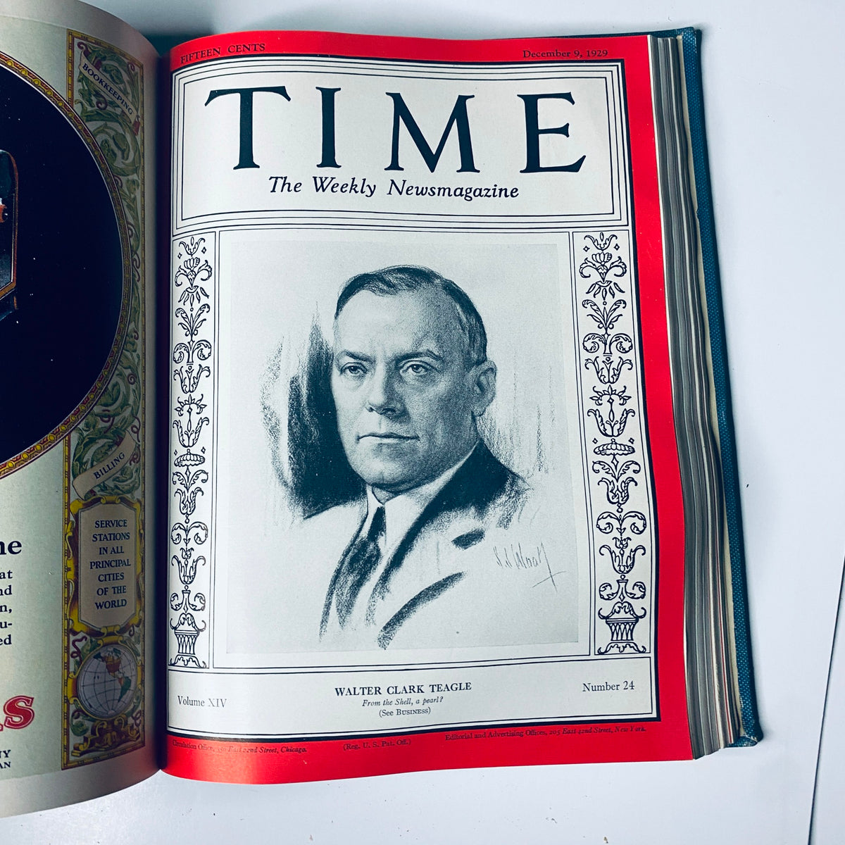 Cover of Time Magazine Bound Weekly from December 9, 1929, featuring Walter Clark Teagle. Title: Time Magazine Bound Weekly July 1, 1929 - December 30, 1929 Jimmie Foxx.