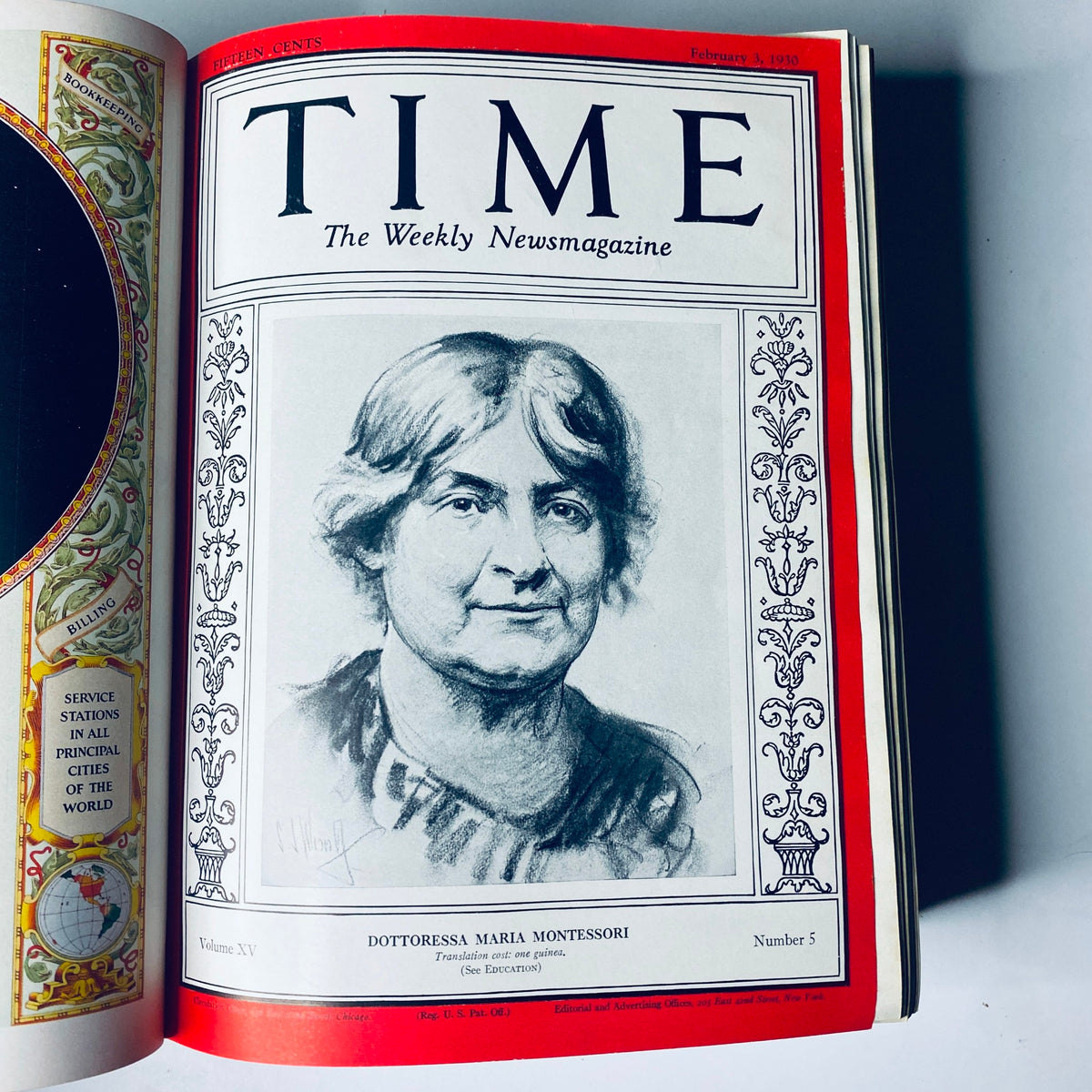 Cover of Time Magazine Bound Weekly January 6, 1930 - June 30, 1930 highlighting Dottoressa Maria Montessori, representing influential thinkers of the 1930s.