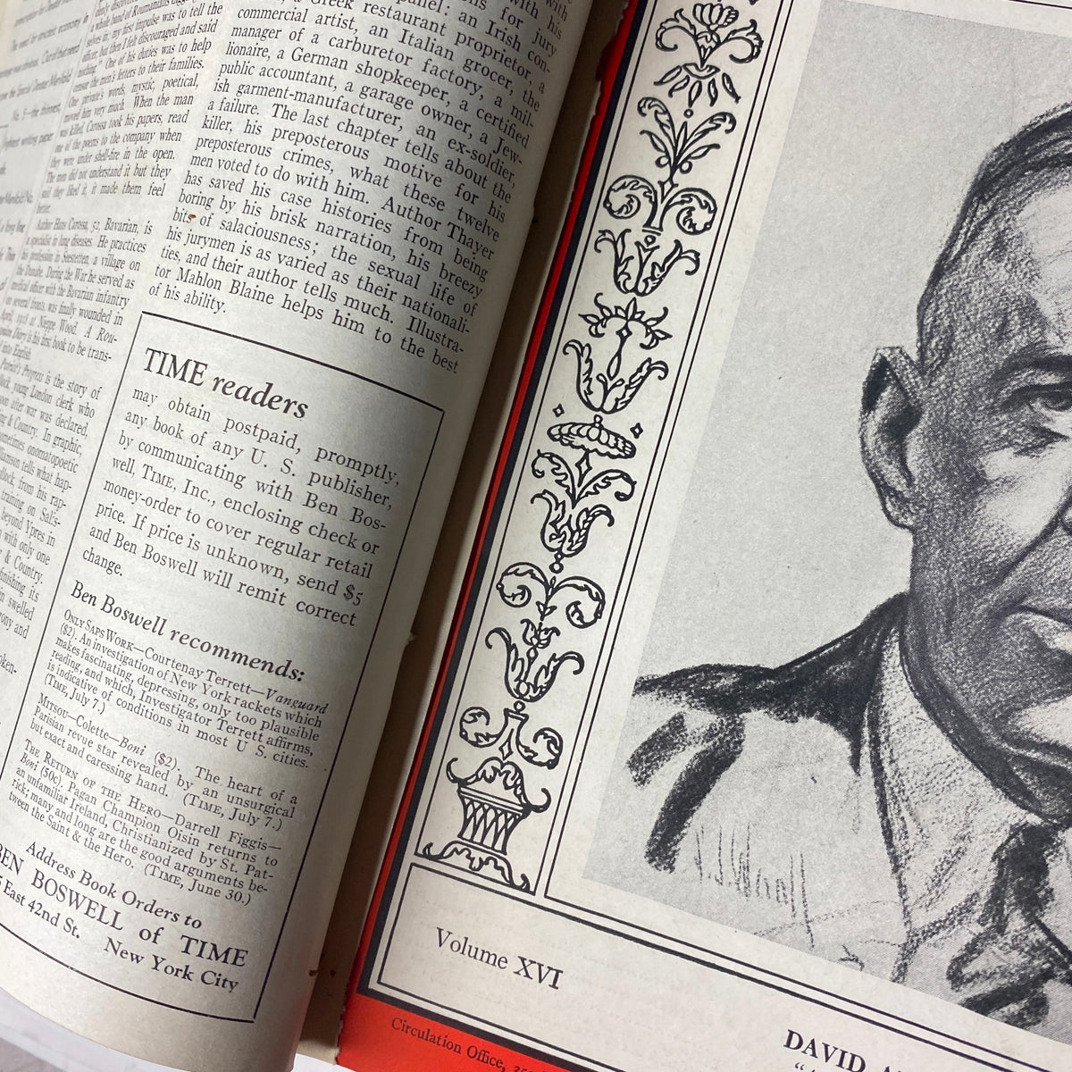 Interior page of Time Magazine Bound Weekly from July 21, 1930, featuring a sketch of David Aiken Reed, U.S.S. A glimpse into the content of the Great Depression era.