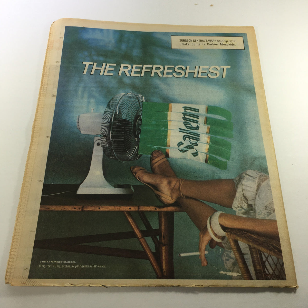 VTG The Sporting News April 27 1987 cover with a fan and legs, promoting Salem cigarettes, titled 'The Refreshest'.