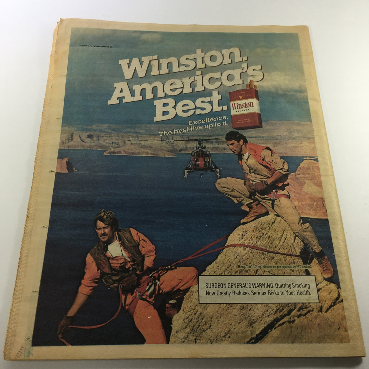 Vintage advertisement for Winston cigarettes from the January 5, 1987 issue of The Sporting News, illustrating outdoor adventure with a dramatic scene.