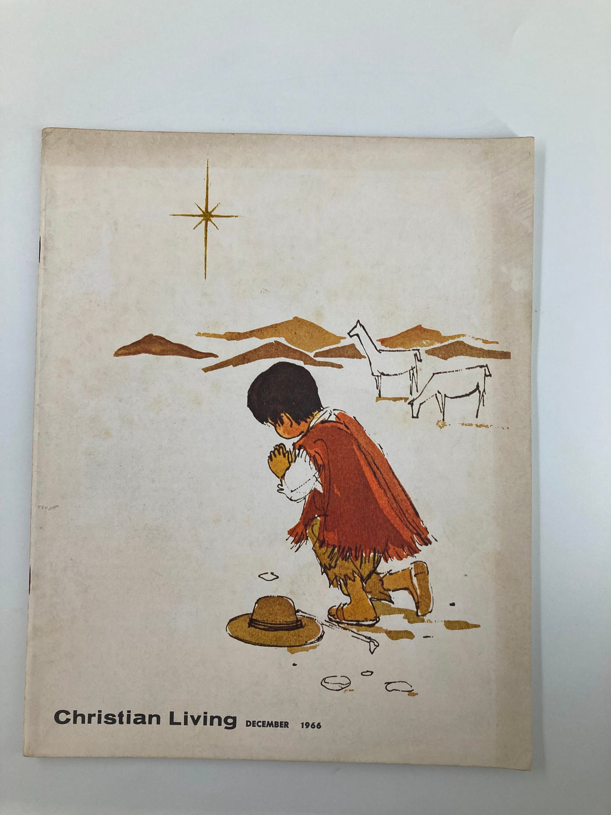 VTG Christian Living Magazine December 1966 Boy and Star Four-Color Cover featuring illustrated boy in prayer with a star in the background.
