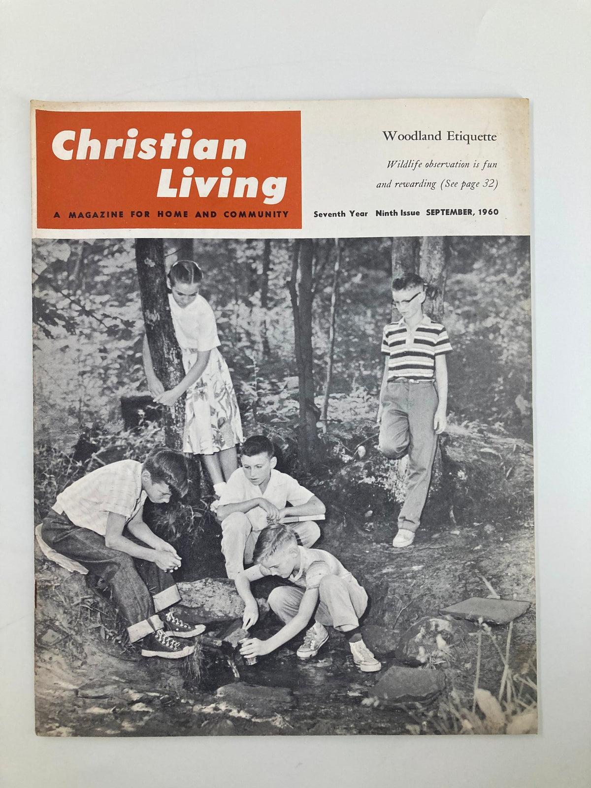 Cover of the VTG Christian Living Magazine September 1960, showcasing children engaged in wildlife observation, emphasizing the article 'Wildlife Observation is Fun'.