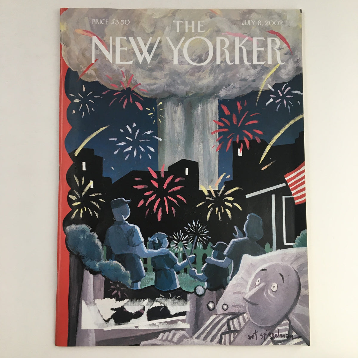 The New Yorker July 8 2002 magazine cover featuring fireworks and dramatic artwork by Art Spiegelman.
