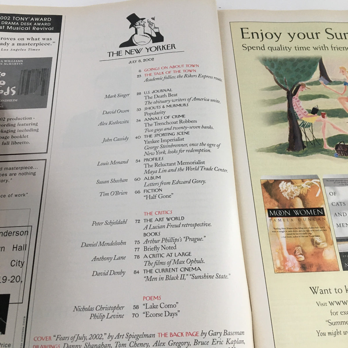 Interior page of The New Yorker July 8 2002 showing editorial content and illustrations.