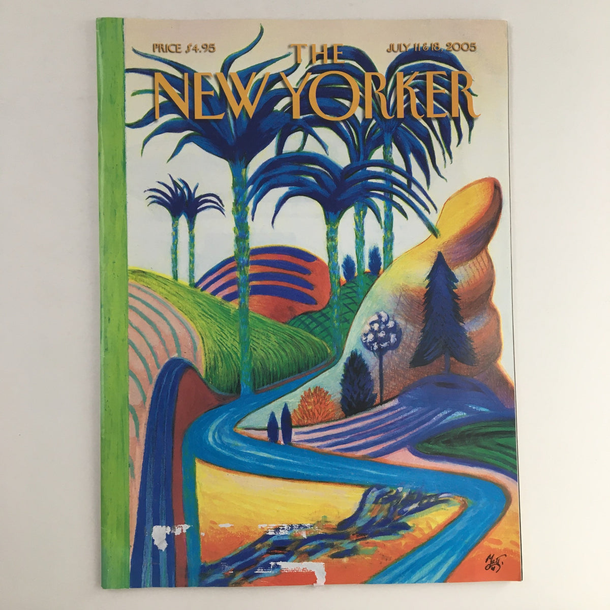 The New Yorker July 11 2005 Full Magazine Theme Cover by Lorenzo Mattotti featuring vibrant palm trees and colorful landscapes, ideal for vintage magazine collectors.