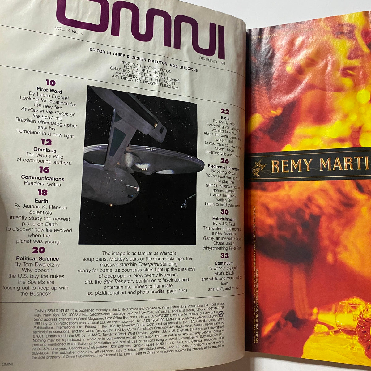 Omni Magazine December 1991 Vol 14 No. 3 cover page featuring the iconic 'Star Trek VI' spacecraft imagery and vibrant title design.