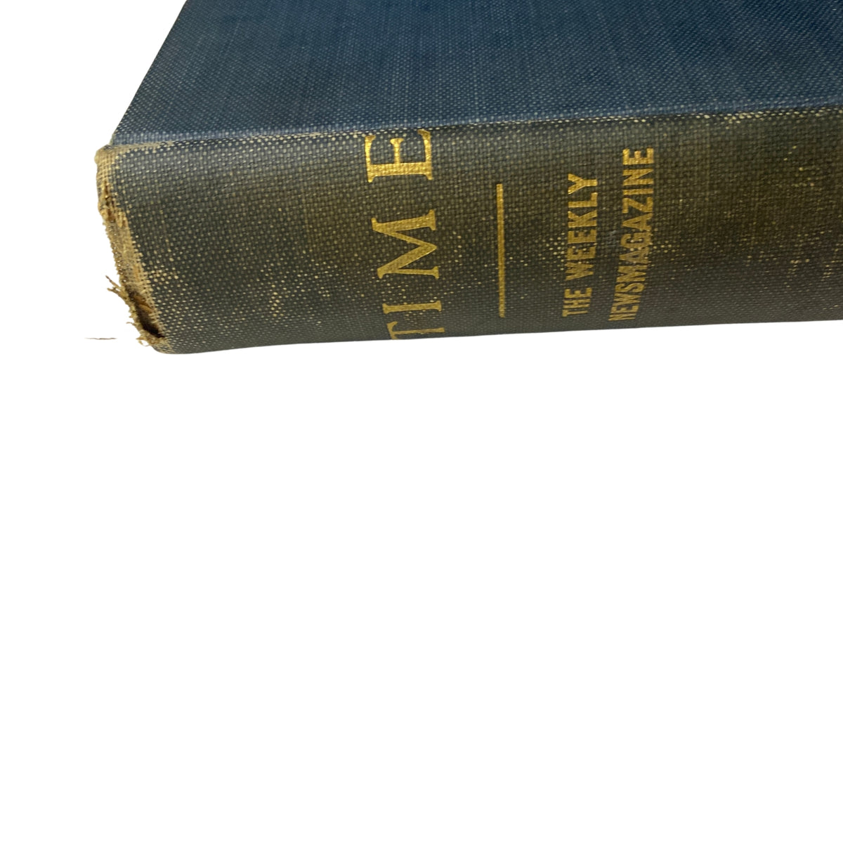 Side view of the library-bound Time Magazine collection, emphasizing its historic significance from 1931.