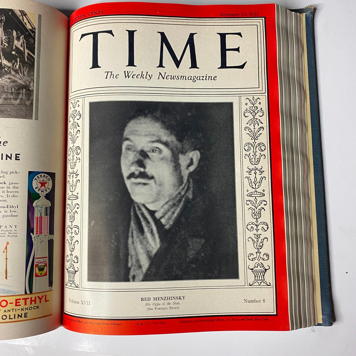 February 23, 1931 cover of Time Magazine showcasing Red Menzhinsky, featured in the Time Magazine Library Bound collection from January 12 to March 30, 1931.
