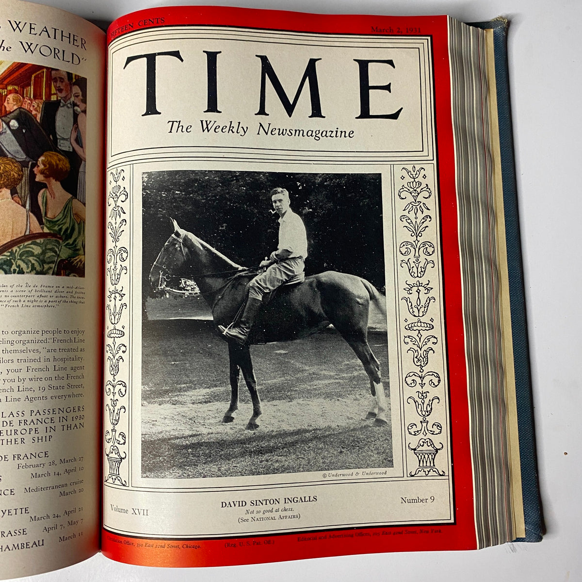 March 2, 1931 cover of Time Magazine displaying David Sinton Ingalls on horseback, included in the Time Magazine Library Bound from January 12 to March 30, 1931.