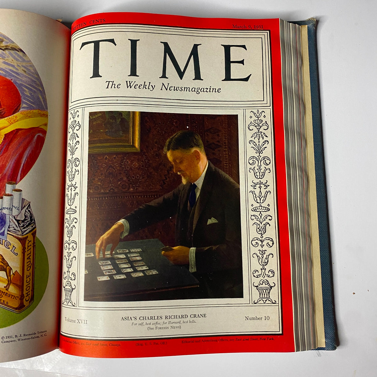 March 9, 1931 cover of Time Magazine featuring Asia's Charles Richard Crane, part of the Time Magazine Library Bound from January 12 to March 30, 1931.