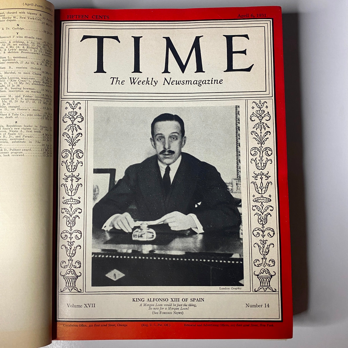 Cover page of Time Magazine from April 6, 1931, featuring King Alfonso XIII of Spain.